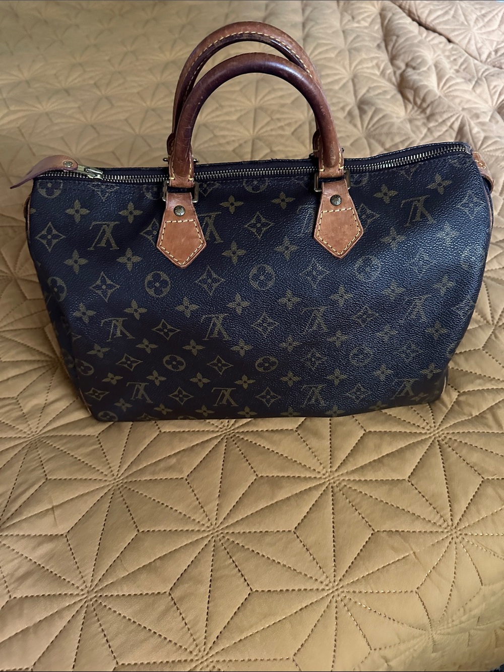 Louis Vuitton Monogram Canvas Satchel in Dark Brown with Natural Trim